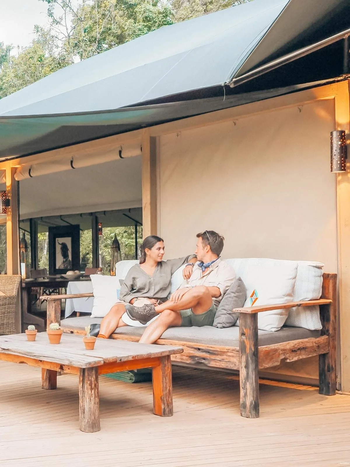 Guests enjoying luxury safari hospitality near wildlife